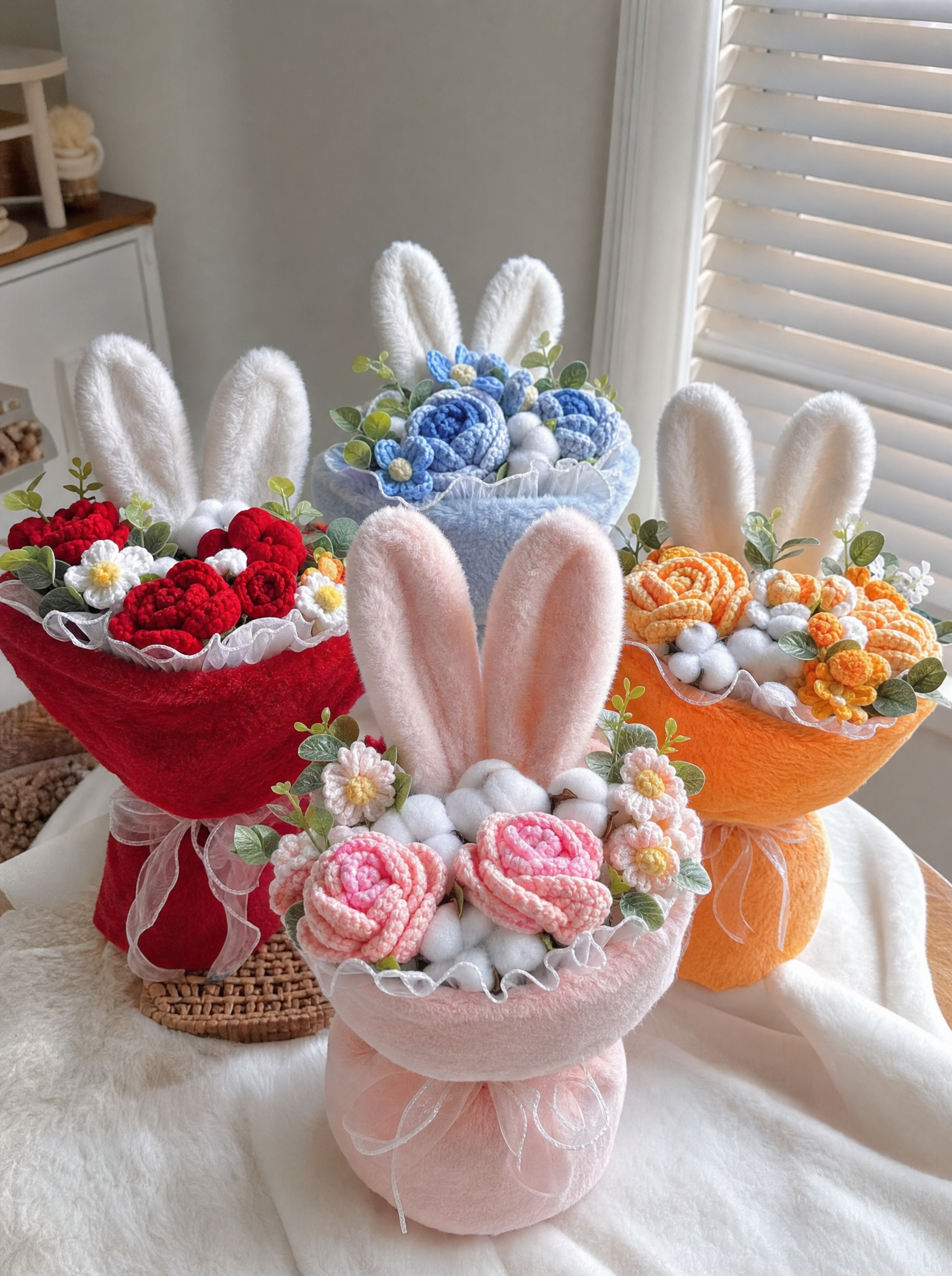 Hand-Knitted Bunny Bouquet